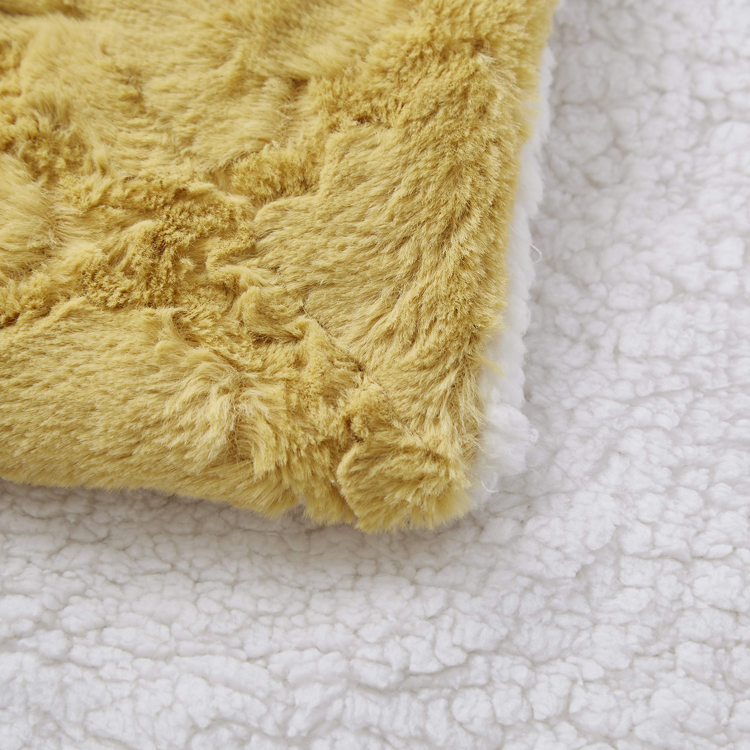 Tache Faux Fur Mustard Yellow Moroccan Lattice Pattern Throw Blanket (3397)