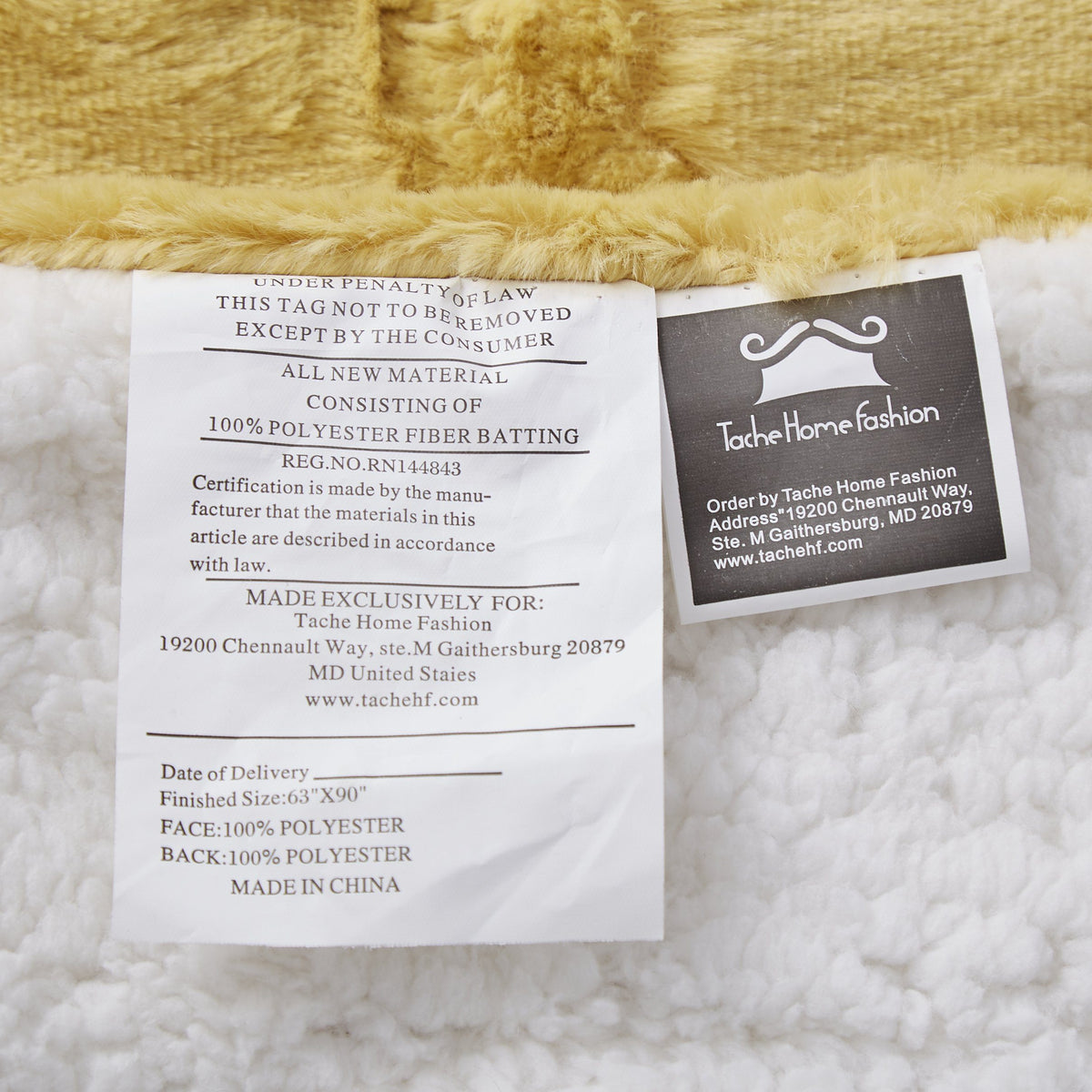 Tache Faux Fur Mustard Yellow Moroccan Lattice Pattern Throw Blanket (3397)