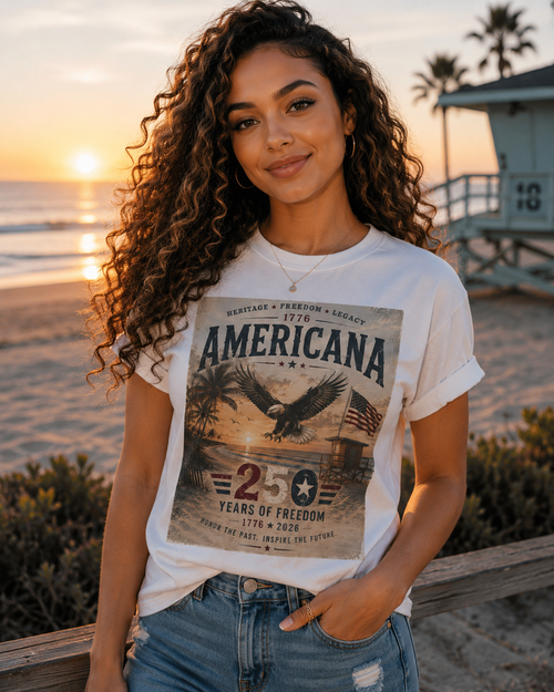 Americana Eagle Beach Graphic Tee | Vintage Patriotic USA Shirt