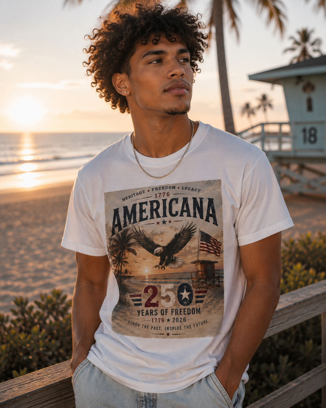 Americana Eagle Beach Graphic Tee | Vintage Patriotic USA Shirt
