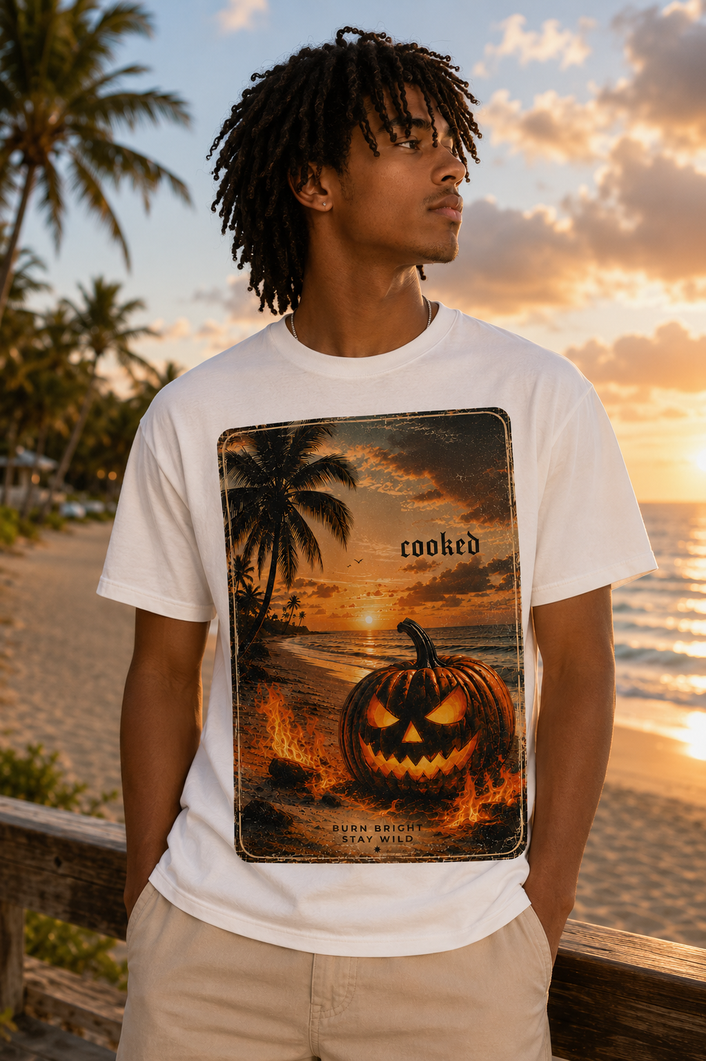 Halloween Pumpkin Beach Graphic Tee | Vintage Coastal Retro Shirt