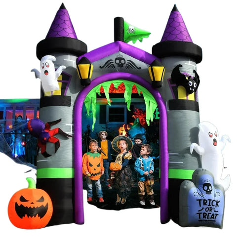 12.5 FT Haunted Castle Halloween Inflatable Archway 🎃👻 Halloween Inflatables, Outdoor Yard Decorations, Spooky Light-Up Blow Ups Inflatable Halloween Outside Decor, Archway Inflatable