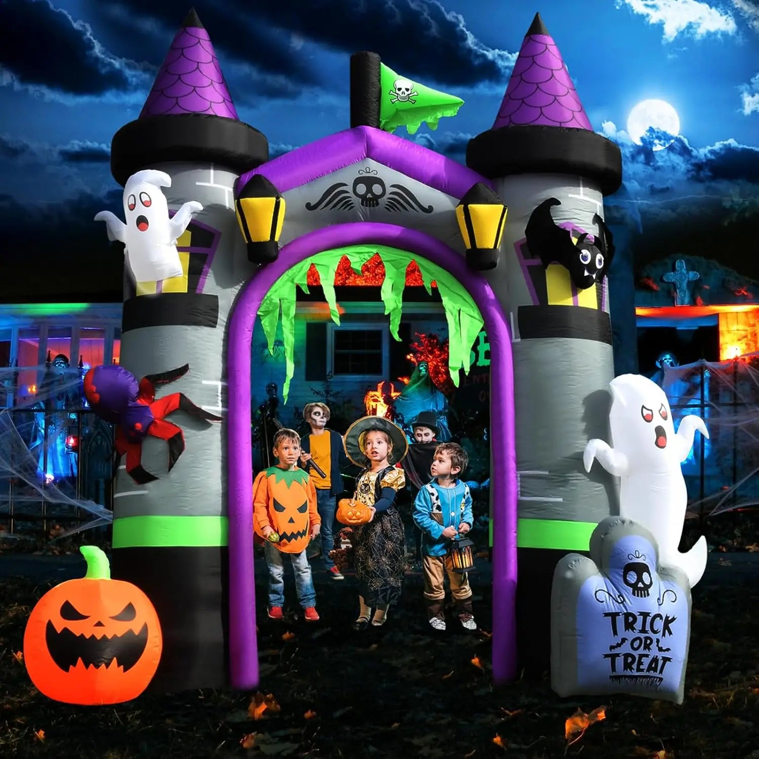 12.5 FT Haunted Castle Halloween Inflatable Archway 🎃👻 Halloween Inflatables, Outdoor Yard Decorations, Spooky Light-Up Blow Ups Inflatable Halloween Outside Decor, Archway Inflatable
