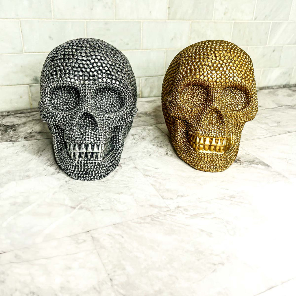 Gold Resin Beaded Skull Decor Rustic Table Accent Bookend Halloween Centerpiece