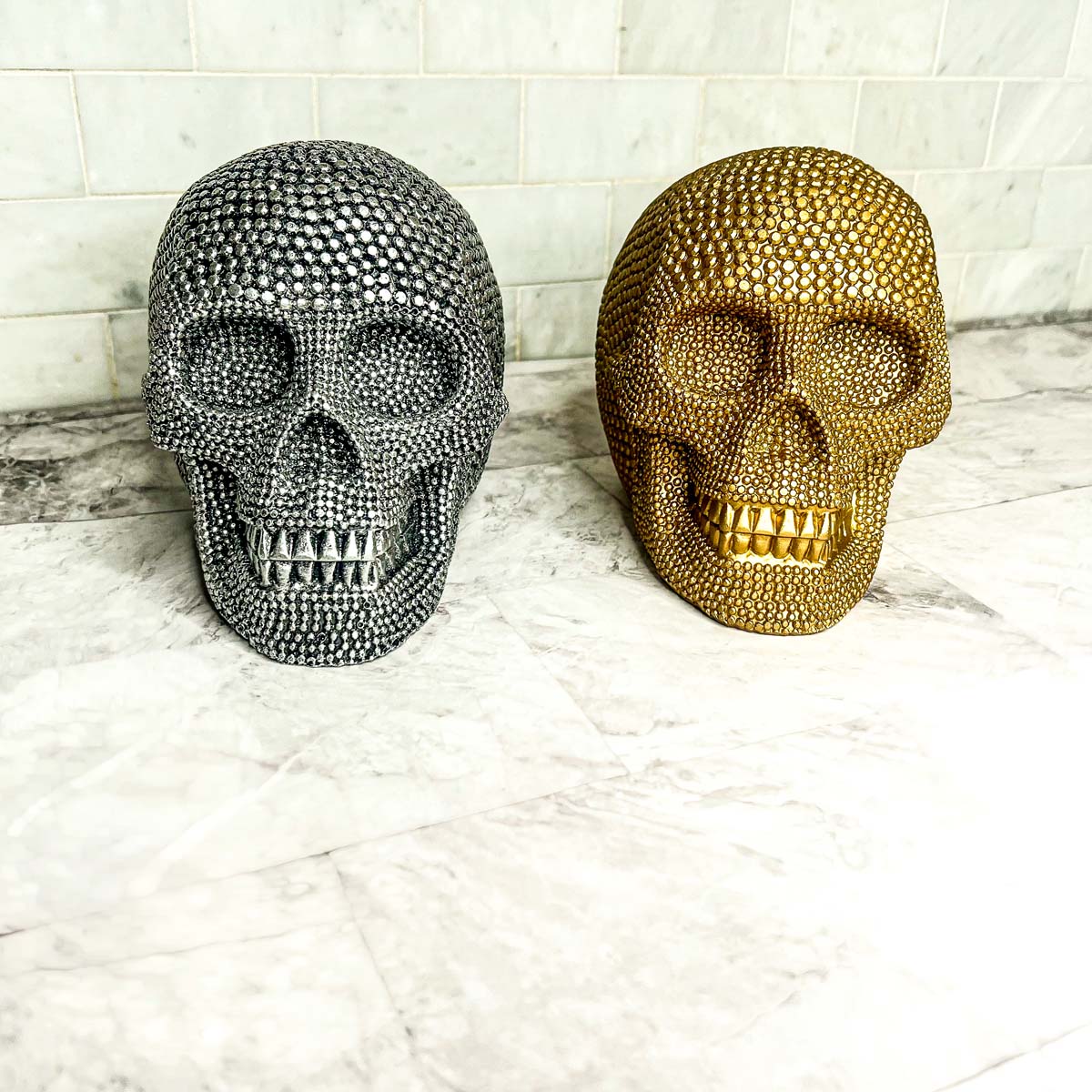 Gold Resin Beaded Skull Decor Rustic Table Accent Bookend Halloween Centerpiece