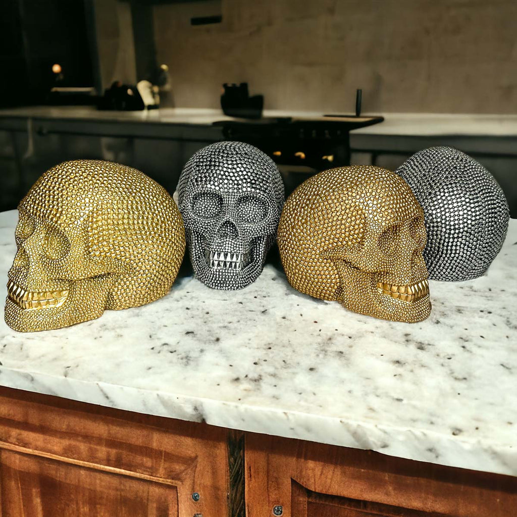 Gold Resin Beaded Skull Decor Rustic Table Accent Bookend Halloween Centerpiece