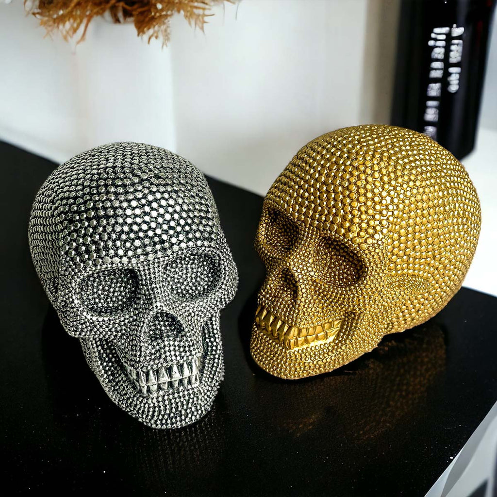 Gold Resin Beaded Skull Decor Rustic Table Accent Bookend Halloween Centerpiece