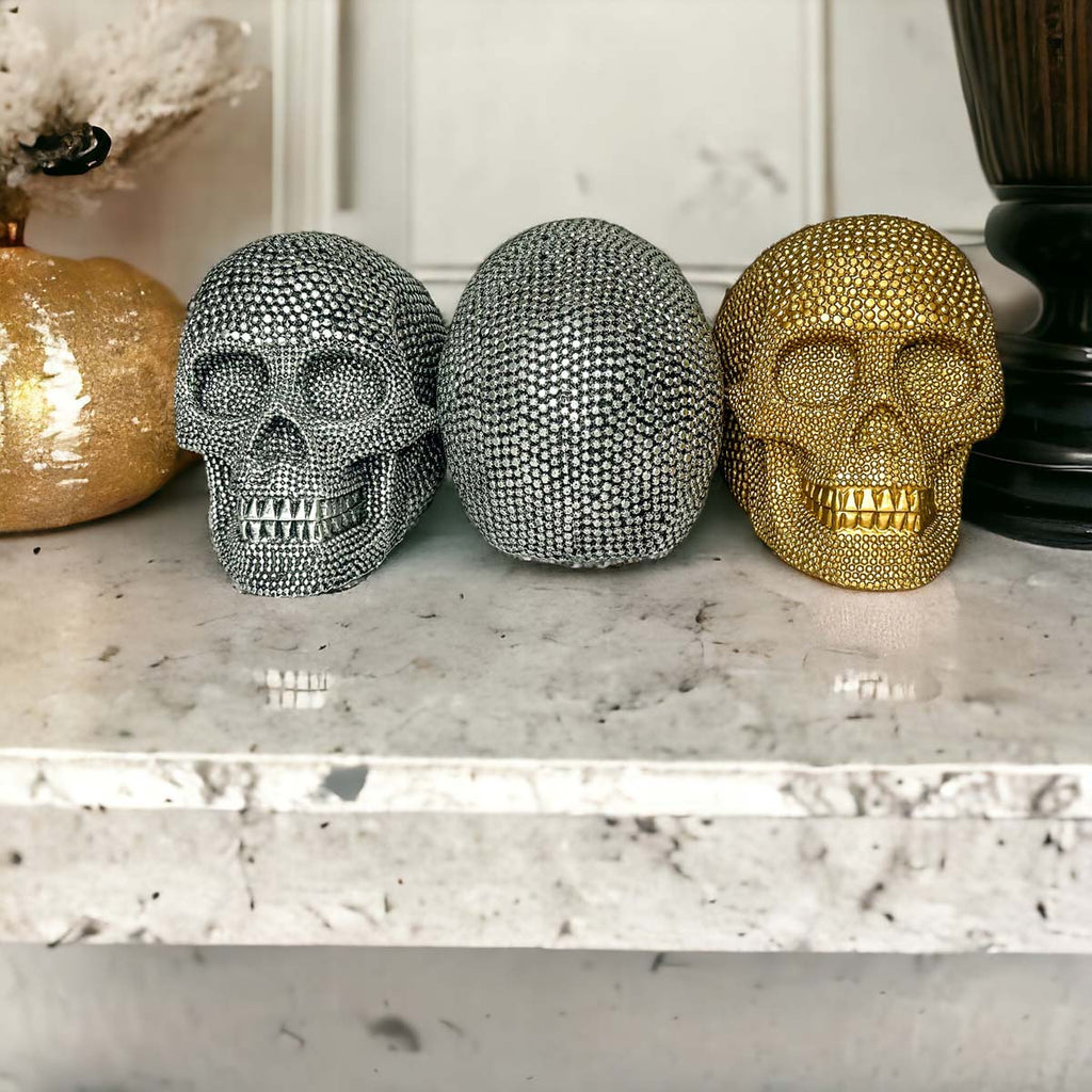 Gold Resin Beaded Skull Decor Rustic Table Accent Bookend Halloween Centerpiece