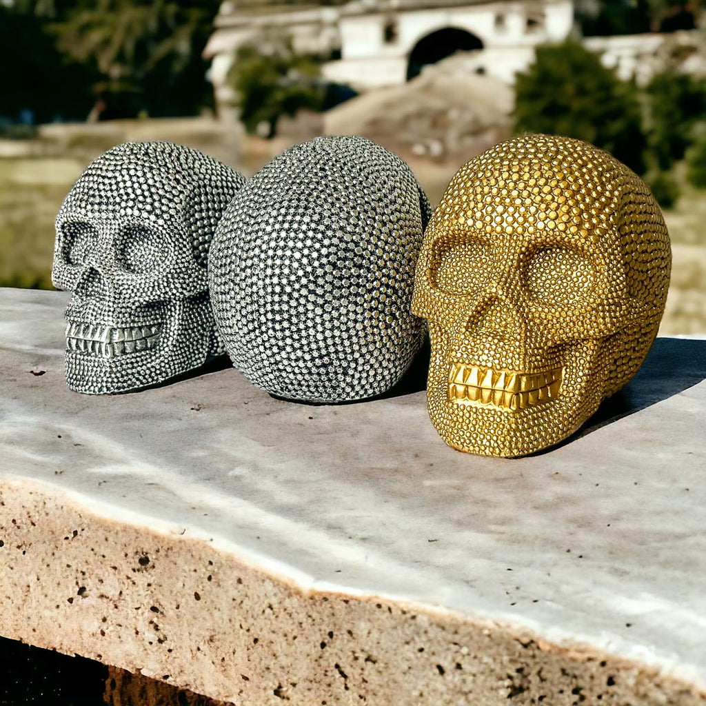 Gold Resin Beaded Skull Decor Rustic Table Accent Bookend Halloween Centerpiece