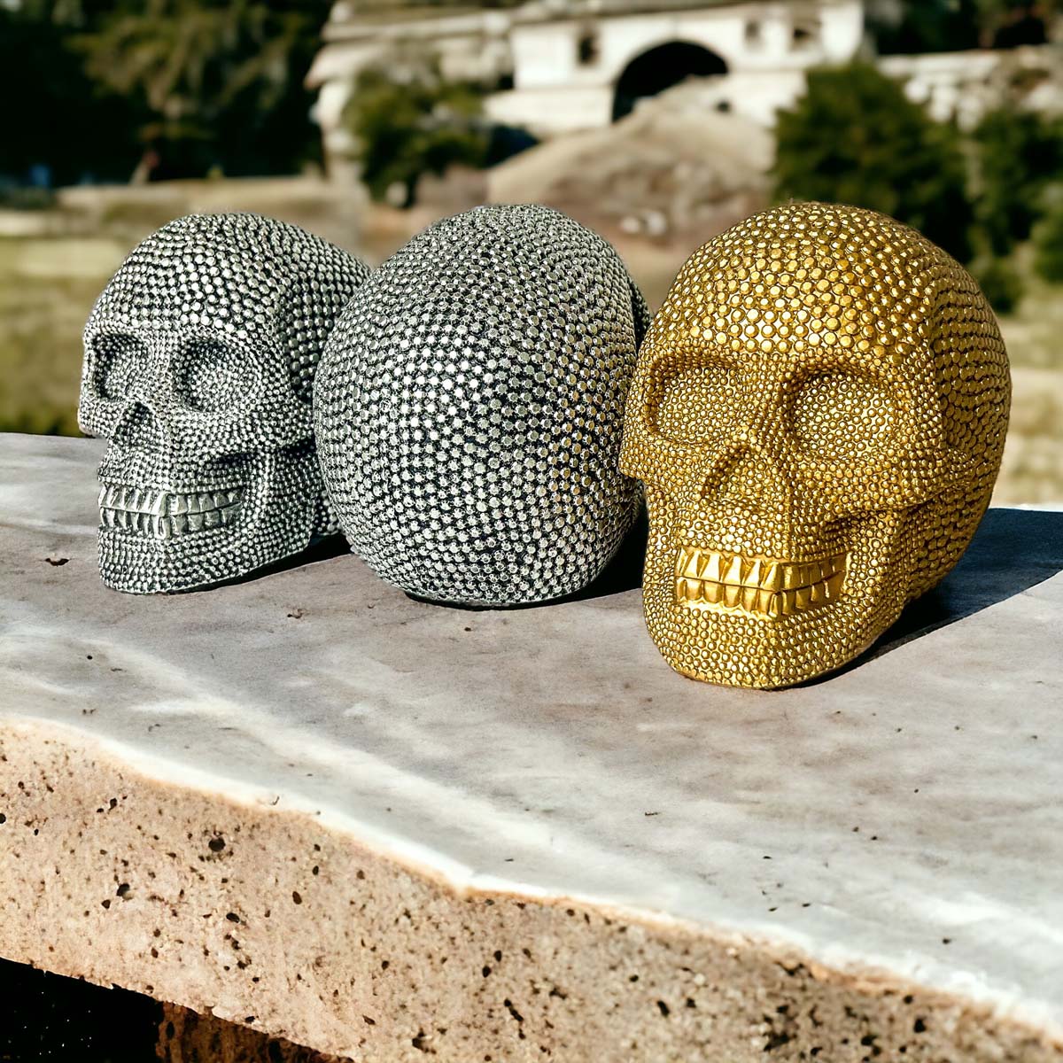 Gold Resin Beaded Skull Decor Rustic Table Accent Bookend Halloween Centerpiece