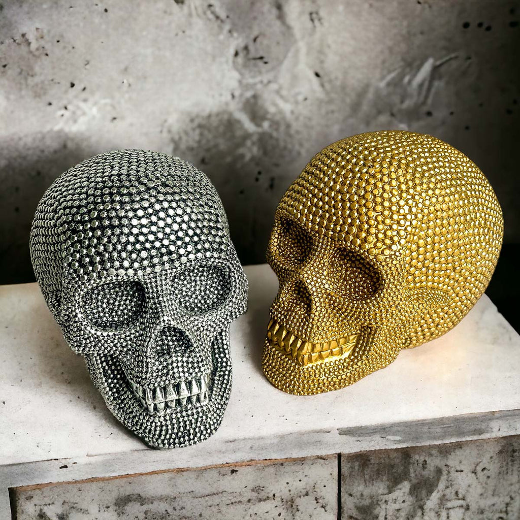 Gold Resin Beaded Skull Decor Rustic Table Accent Bookend Halloween Centerpiece