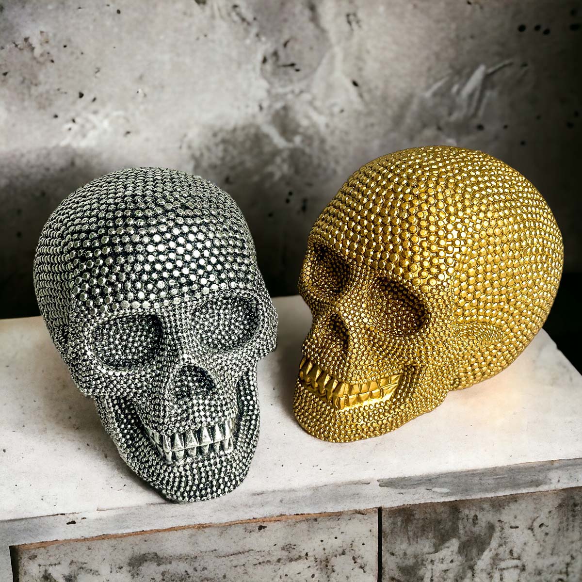 Gold Resin Beaded Skull Decor Rustic Table Accent Bookend Halloween Centerpiece